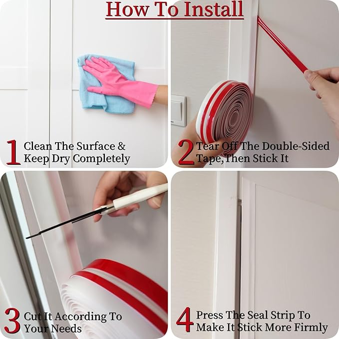 T Shape Door Seal Strip for Door & Windows Gaps，Draft Stopper Bottom Sweep Weather Stripping for Energy Saving, Noise Reduction,Easy Install (White, 1.38" W x 9.8Ft)