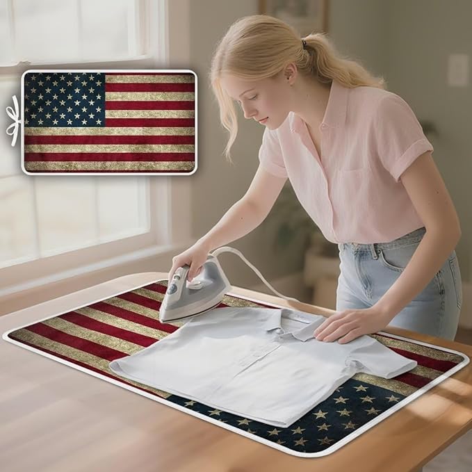 American Flag Ironing Mat Thickened Ironing Blanket Portable Heat Resistant Ironing Pad for Washer,Dryer,Table Top,Countertop,Small Ironing Board