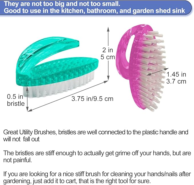 Handle Grip Nail Brush for Cleaning Fingernails Hands & Under Nails, Stiff Bristle Mechanic Scrub Brush Cleaner for Men Women, Pedicure Scrubbing Tool Kit (2 Pink + 2 Green)