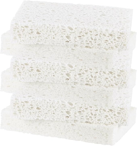 6-Pack Kitchen Sponges, Condense Eco Cellulose Non-Scratch Scrub Heavy Sponge for Kitchen/Household/Bathroom, Clean Tough Messes Dish Scrubber [White]