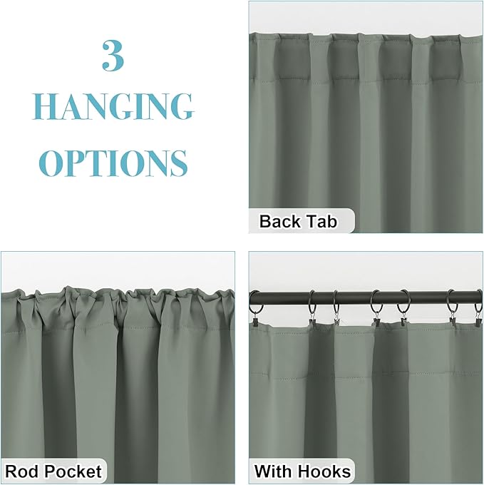 RYB HOME Sage Green Curtains for Bedroom, Blackout Thermal Insulated Drapes Back Tab& Rod Pocket, Vertical Privacy UV Protection Shades, 42 Inch Wide by 72 Inches Long, 2 Panels