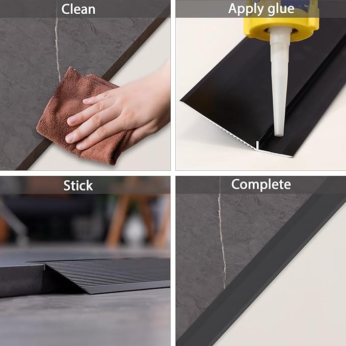 Gaahing Aluminum Floor Transition Threshold Strip, Bridge The Height Gap Between 0.3 to 1.6 inches for Doorway Ramp (2Pcs x 35.4in x 3.9in, Matte Black)