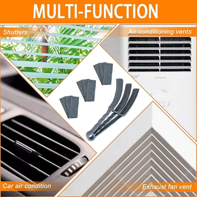 Microfiber Feather Duster, Window Blind Duster Brush, Blind Cleaner Tools for Window Blinds, Air Conditioner Vents, Fans, Car Vents - 1 Brush with 4 Microfiber Sleeves