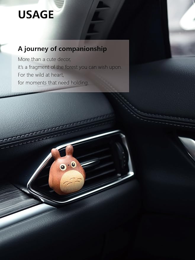 Handmade wooden Car Diffuser for Essential Oils and Refillable Air Freshener with Vent Clip Automotive Interior Chinchilla Cartoon and Festival Present Box