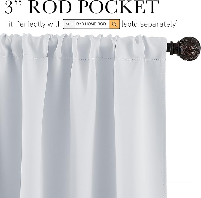 RYB HOME RV Camper Door Window Curtains -Blackout Privacy Curtains & Drapes for Bathroom Bedroom Kitchen Portable Travel Trailer Small Window Decor, W 34 x L 24, Greyish White, 2 Panels