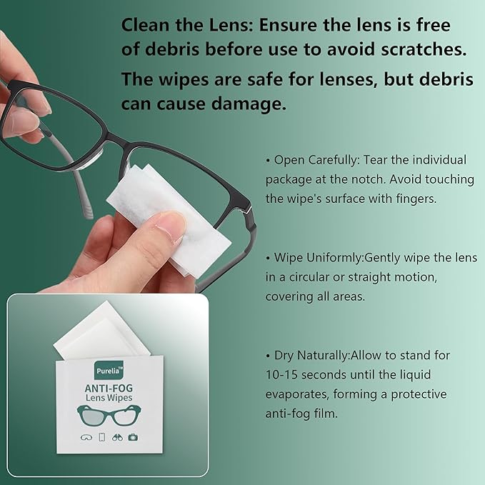 Anti-Fog Lens Wipes,100 Count, Quick-Clean Lens Cloths for Eyeglasses, Goggles, Screens, Portable Individually Wrapped Sheets, Pre-Moistened Cleaning Wipes for Eyeglasses