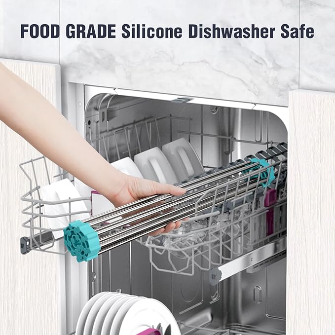 Tomorotec 21" x 15.5" Roll Up Dish Drying Rack Over Sink Drying Rack Sink Cover Kitchen Sink Accessories Gadget Multipurpose Organizer Foldable Stainless Steel Drainer