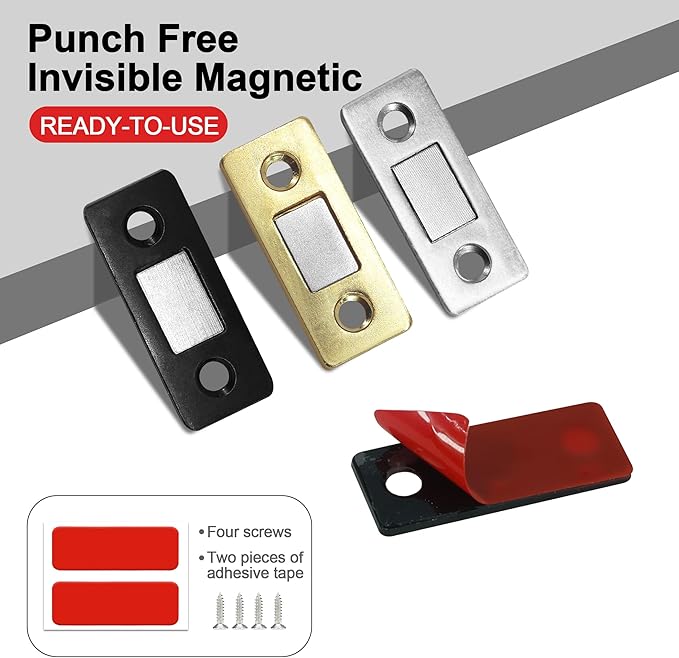 Cabinet Magnetic Catch, 10 Pack Gold Ultra Thin Magnetic Cabinet Door Catch, Adhesive Cabinet Magnets for Kitchen Drawer Cabinet Door Closet, Concealed Strong Magnetic Cabinet Latch