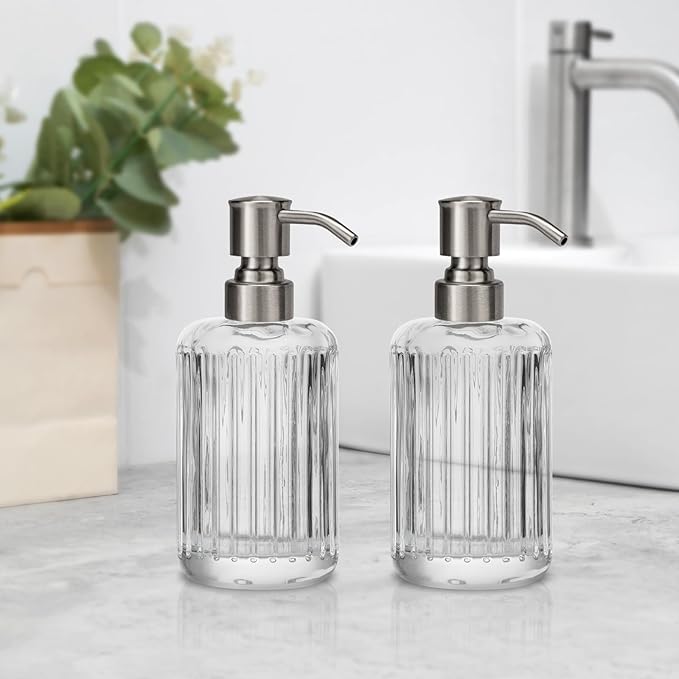 Soap Dispenser Pump Replacement 304 Stainless Steel for Regular Mouth Bottle for Standard 28/400 Thread Size Kitchen Bathroom Lotion Refill Dispenser 2 Pack(Brushed Nickel)