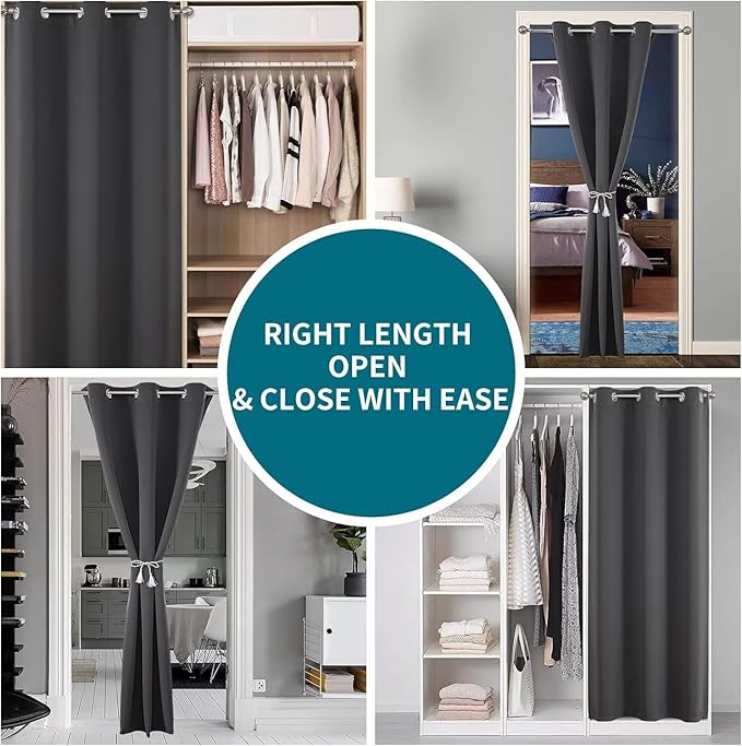 Joydeco Custom Size Door Curtains, Closet and Bedroom Doorway Curtains (Grey)