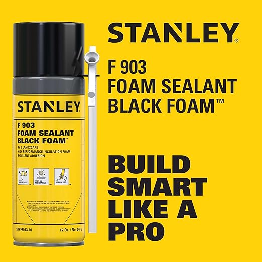 Stanley F903 Black Spray Foam Sealant (1x12oz) – Waterproof Expanding Polyurethane Foam for RV, Pond, Waterfall, Landscape & Automotive Applications – UV Resistant, Gap Filler Foam | 1 Pack