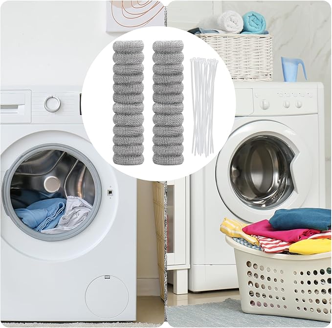 24PCS Lint Traps for Washing Machine, Stainless Steel Mesh Snare Trap Washer Hose Lint Catcher Laundry Mesh Washer Hose Filter with 24 PCS Cable Ties