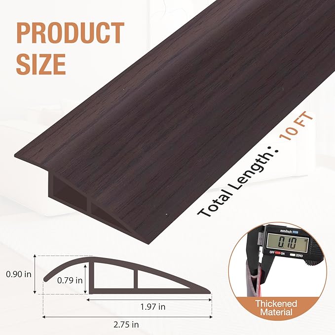 Floor Transition Strip Self Adhesive Vinyl Door Threshold for Doorways Carpet Edging Trim Overlap Edge Reducer for Laminate Floor, Carpet, Tile (Dark Walnut Grain, 3/5" to 4/5", 10Ft)