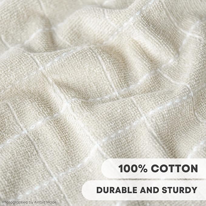 Artoid Mode Checkered Designed Cotton Beige Terry Kitchen Dish Towels, 15x25 Inch Soft Absorbent Quick Drying Family Cleaning Tea Towels Set of 4