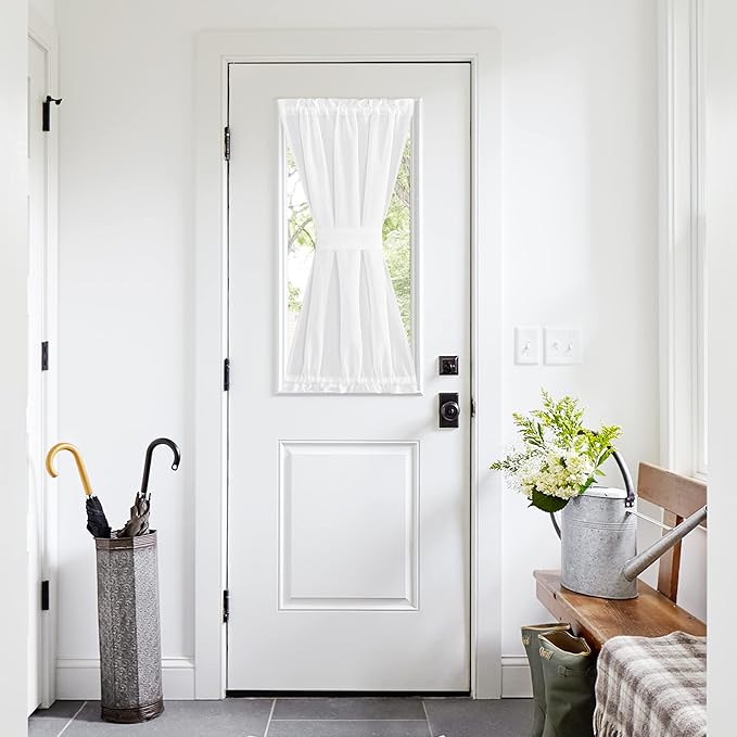 NICETOWN Sheer Door Curtain, Side Curtains for Small Window, Front French Door Window Covring, Rod Pocket Sidelight Curtains with Tieback, 1 Panel, White, 26W X 40L