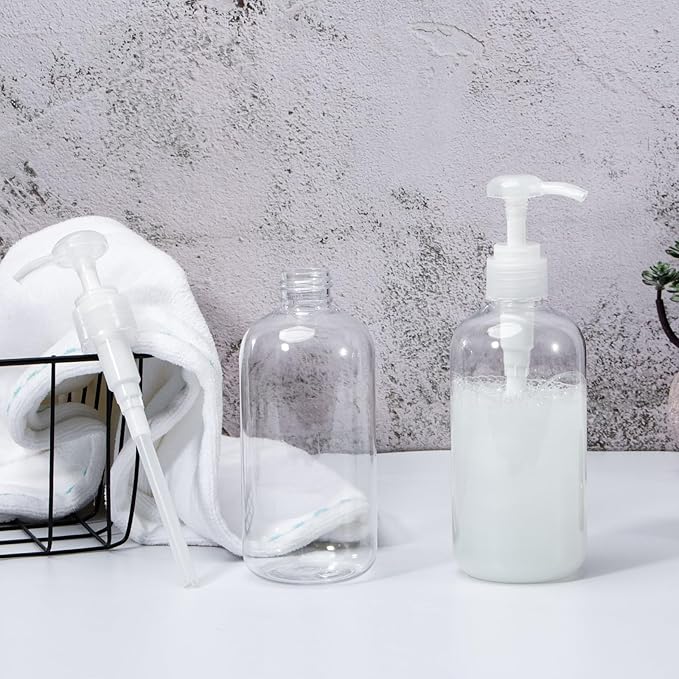 Pump Bottle Shampoo Pump Dispenser, Yebeauty Shampoo Bottles with Pump 10oz Clear Empty Plastic Empty Refillable Shower Bottle Dispenser 2 Pieces Containers with Travel Lock for Soap Cream Lotion Gel