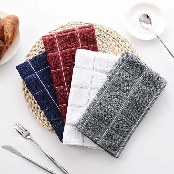 Anyi Kitchen Dish Towels Heavy Duty Absorbent Dish Cloths with Hanging Loop 100% Cotton Tea Bar Towels (16x26, Set of 3, Red)