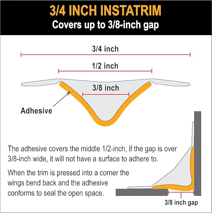 InstaTrim The Original Flexible Trim -10ft Grey 3/4" Wide Caulk Tape - Adhesive Trim with Many Uses Including Caulking for Bathtubs, Sinks, Counters, Tile, Floors - Made in USA