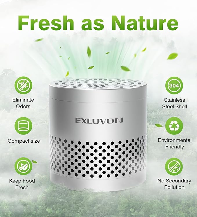 Fridge Deodorizer, Lasts for 10 Years Refrigerator Deodorizer Odor Eliminator,Travel Size Air Purifiers, More Effective Than Baking Soda Bamboo Charcoal Air Purifying Bag, Silver