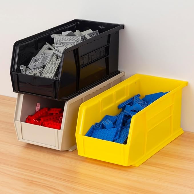 Akro-Mils 30230 AkroBins Plastic Storage Bins, Space-Saving Stackable Bins for Garage, Pantry, Craft Organization, 11-Inch x 5-Inch x 5-Inch, Stone, 12-Pack