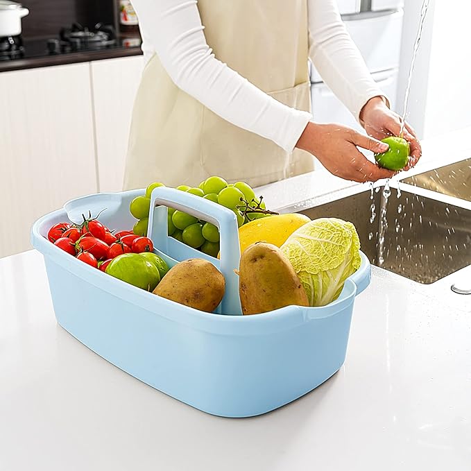 Multi-Purpose Plastic Cleaning Caddy with Handle, Shower Caddy Organizer/Storage Basket/Totes Portable for Bathroom Supplies, Cleaning Products, Under Sink Tool, Housekeepers (Blue)