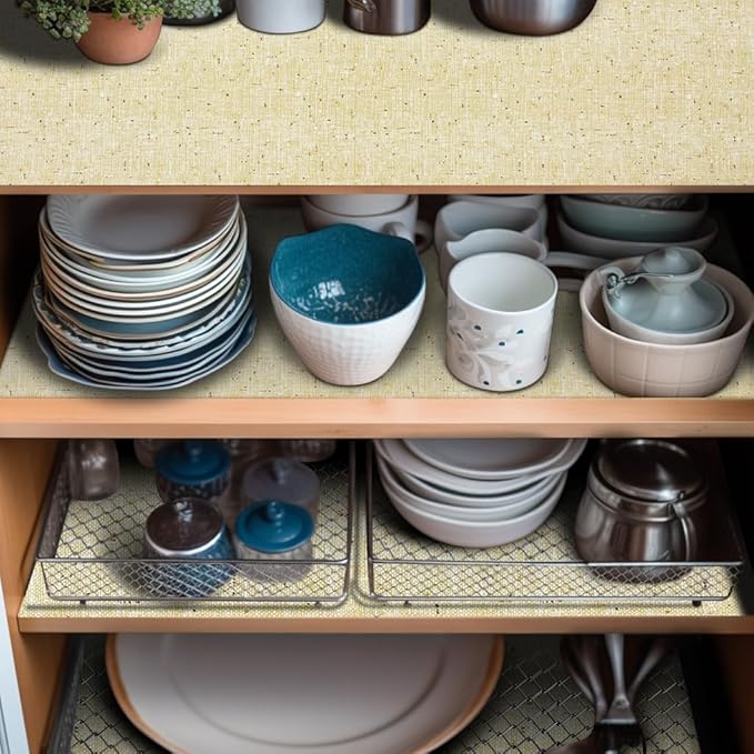 Durable Non-Adhesive Shelf Liners - 12x60 Inch, Beige, Waterproof, Anti-Slip for Cabinets