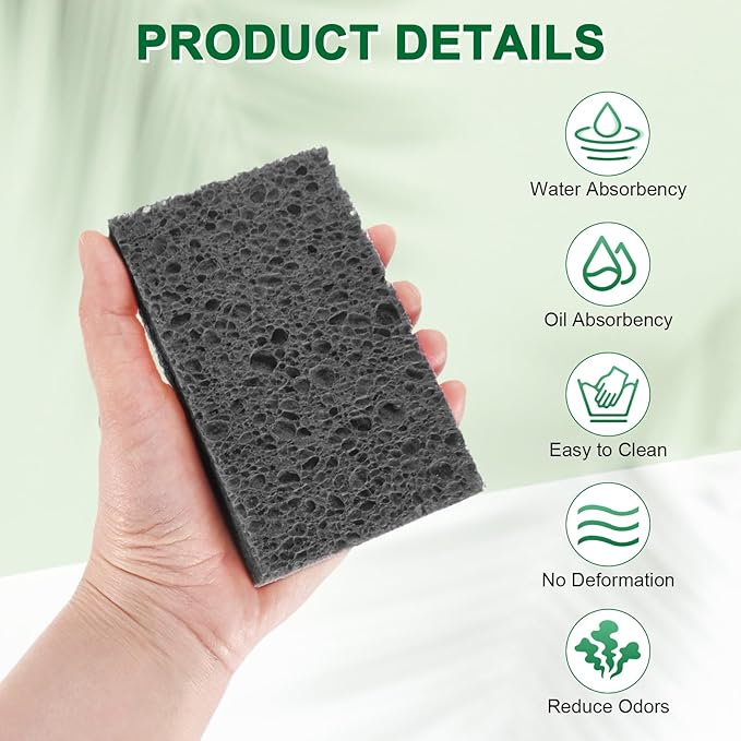 6-Pack Kitchen Sponges, Condense Eco Cellulose Non-Scratch Scrub Heavy Sponge for Kitchen/Household/Bathroom, Clean Tough Messes Dish Scrubber [Black]