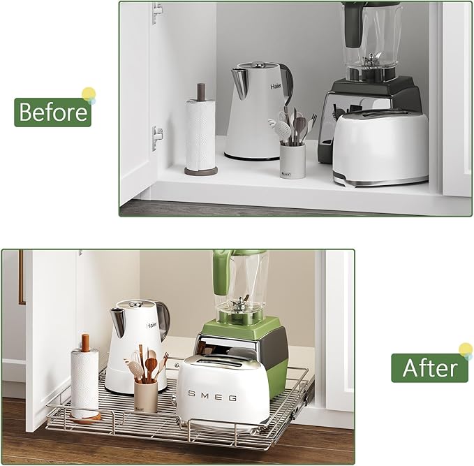 Pull Out Cabinet Organizer 25½" W x 21½" D, Heavy Duty Cabinet Pull Out Shelves, Slide Out Drawers Organization for Kitchen Cabinets Bathroom