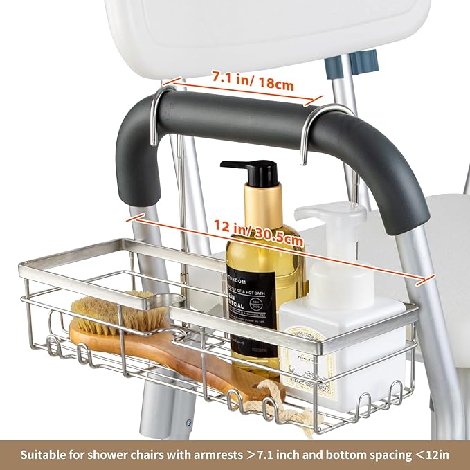 DELLAN Hanging Shower Caddy, Shower Rack with Hooks for Shower & Bath Chair, Bathroom Shower Basket for Elderly, Pregnant, Handicap, Patient