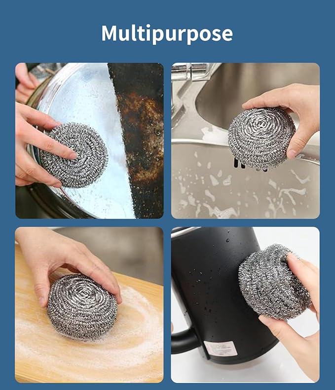 Steel Wool Scrubber - Steel Wool for Cleaning Dish Pots Pans Grills Stainless Steel Scrubber for Kitchen Sinks Cleaning Steel Wool Pads Metal Scrubber (24)