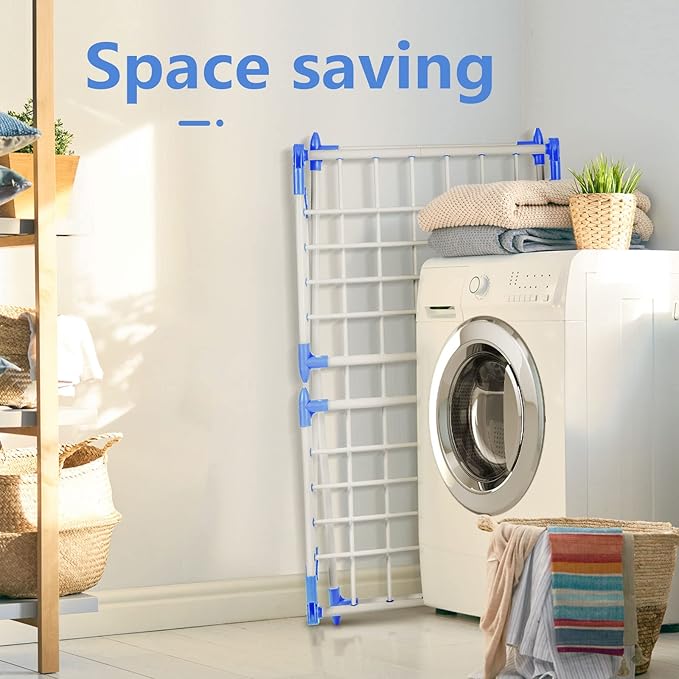 Clothes Drying Rack, Gullwing Laundry Rack, Collapsible, Space-Saving Laundry Rack, with Bonus Sock Clips, for Clothes, Towels, Linens, Indoor/Outdoor, Blue