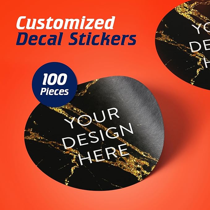 100 Custom Vinyl Stickers - Upload Your own Image, Text, Design, Logo - Personalized Logo Labels for Handmade, Packaging, Bottle, Jars, Candle, Brand Stickers (Black Gold Marble, 4x4)