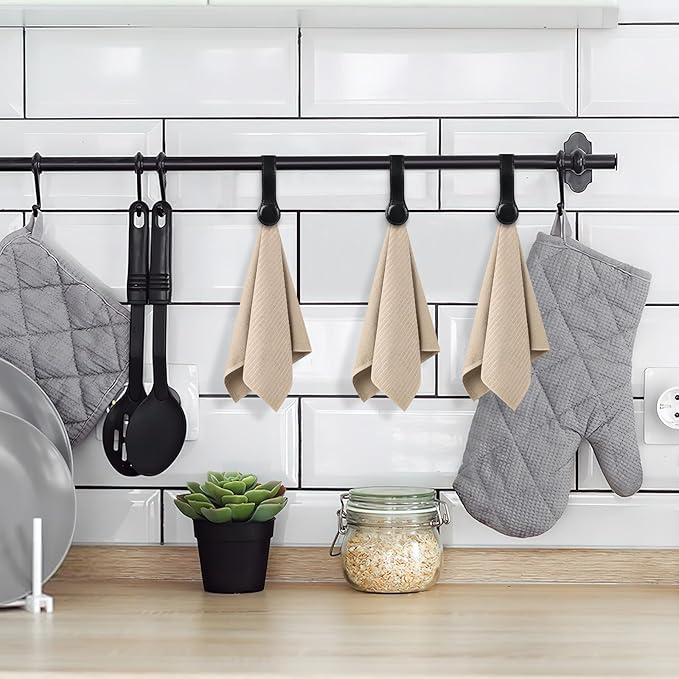 4 PCS Genuine Leather Towel Clips for Kitchen, Magnetic Hand Clips, Towel Holder with Magnet for Rods and Racks, Bathroom Accessory (Black)