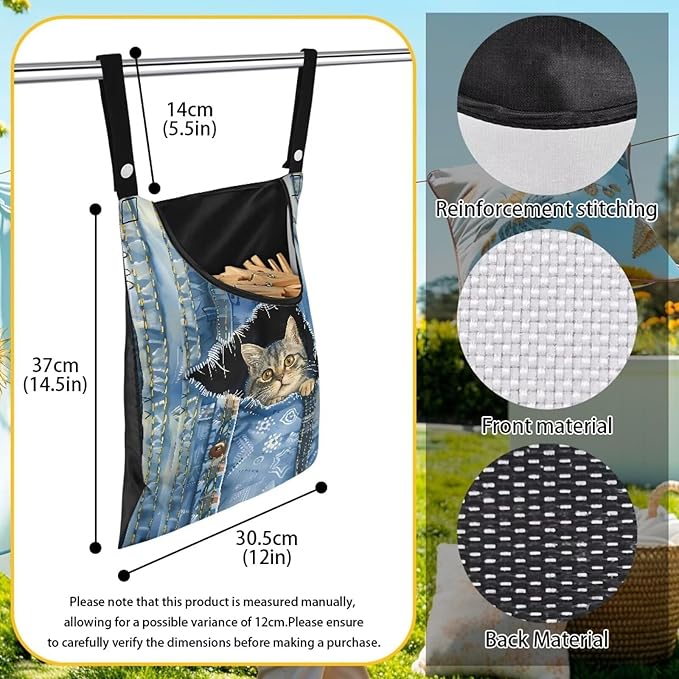Cat Pin Bag with Hanging Rope, Laundry Hanging Bag, Fits Clothes Lines, Outdoor/Indoor Use