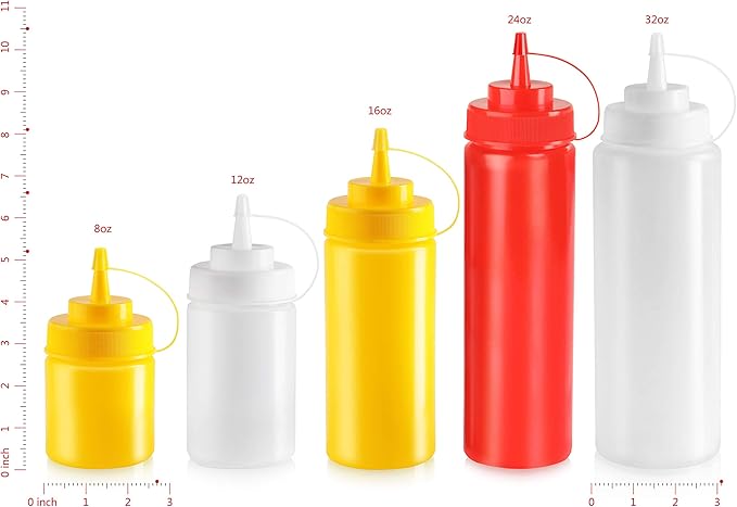 New Star Foodservice 533746 Squeeze Bottles, Plastic, Wide Mouth, 32 oz, Red, Pack of 6