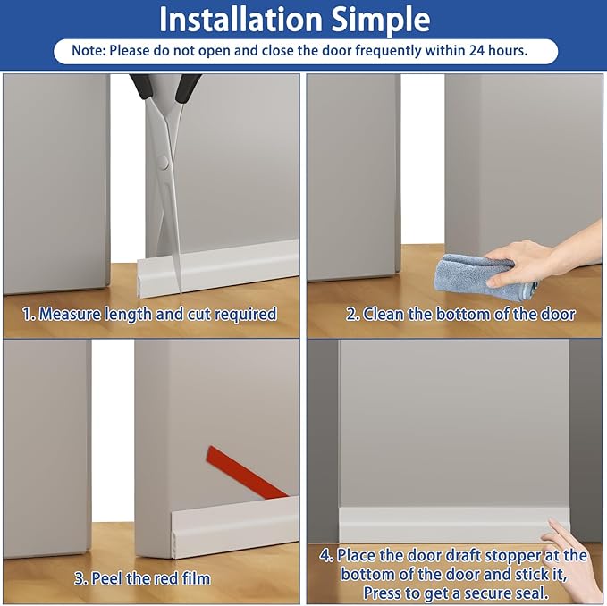 Under Door Draft Stopper, Self-Adhesive Door Sweep for Bottom of Door, Weather Stripping Doors Seal Soundproofing Insulation Strip, Doors Bottom Gap Blocker for Exterior/Interior (1M, White)