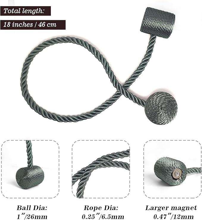Hion Magnetic Curtain Tiebacks Gray Blue 2pcs, Curtain Tiebacks Buckles Holdbacks Holders Hooks Clip for Home Bedroom Office Decorative Curtain