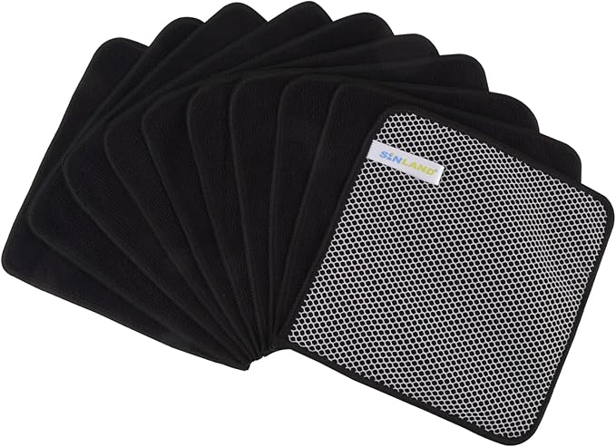 SINLAND Microfiber Dish Cloth for Washing Dishes Dish Washing Rags Best Kitchen Washcloth Cleaning Cloths Wash Cloths with Poly Scour Side 7.87Inchx7.87Inch 10 Pack Black