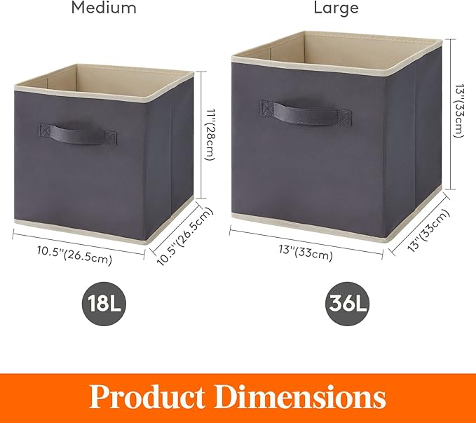Lifewit Collapsible Fabric Storage Cubes Bins Set 11 Inch, Foldable Cubby Organizers Boxes, 6 Pack Organizing Baskets for Shelf, Closet, Utility Room, Storage Room, 18L Gray