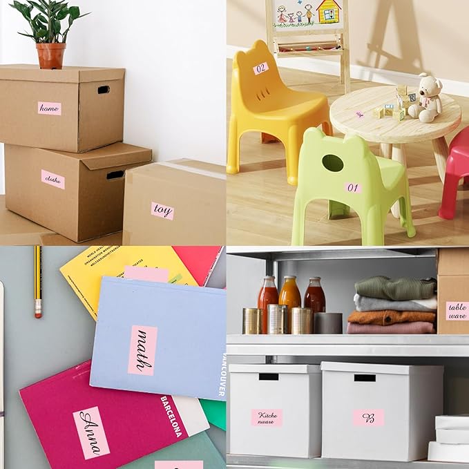 STARLIBOO Colored Labels Stickers 3 x 2 Inch, Rectangle Moving Labels Stickers, 250Pcs Garage Sale Price Stickers, Adhesive Moving Labels for Boxes(Pink)
