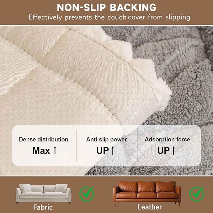 OTOB All Season Couch Cover for Dogs Washable, Non Slip Fuzzy Plush Pet Couch Covers Kids Pet Friendly, Geometric Jacquard Modern Soft Loveseat Sofa Slipcovers Protectors (Gray, 27.6"x59.1")