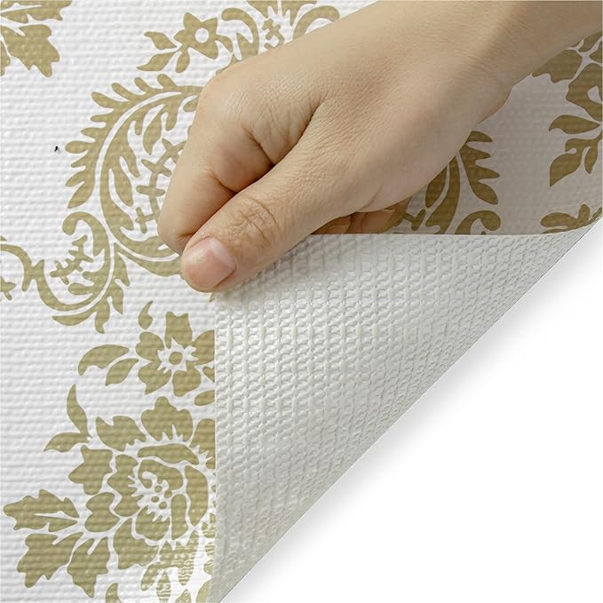 12 x 360 Inch Gold Shelf Liner for Kitchen Cabinets Non Adhesive Kitchen Drawer Liner, Waterproof Shelf Liner Durable Anti-Slip for Kitchen Cabinets Shelf Liner
