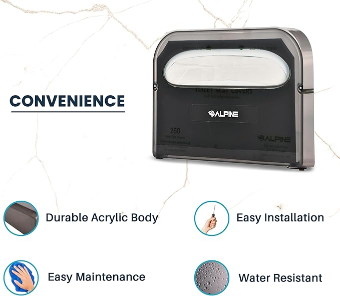 Alpine Toilet Seat Cover Dispenser - Wall Mount Disposable Toilet Seat Cover Holder For Commercial And Residential Use, Half Fold.
