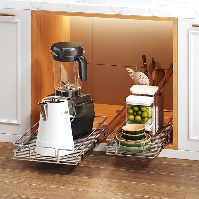 Pull Out Cabinet Organizer 14½" W x 21½" D, Heavy Duty Cabinet Pull Out Shelves, Slide Out Drawers Organization for Kitchen Cabinets Bathroom