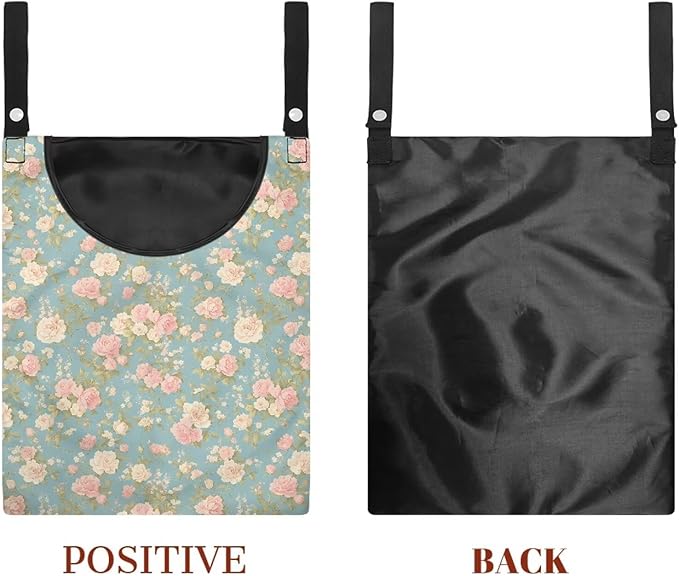 Clothes Pin Hanging Bag with Big Opening Storage Clothes Pins & Mini Clothespins Fits Retractable Clothes Line Outdoors - Flowers Pink
