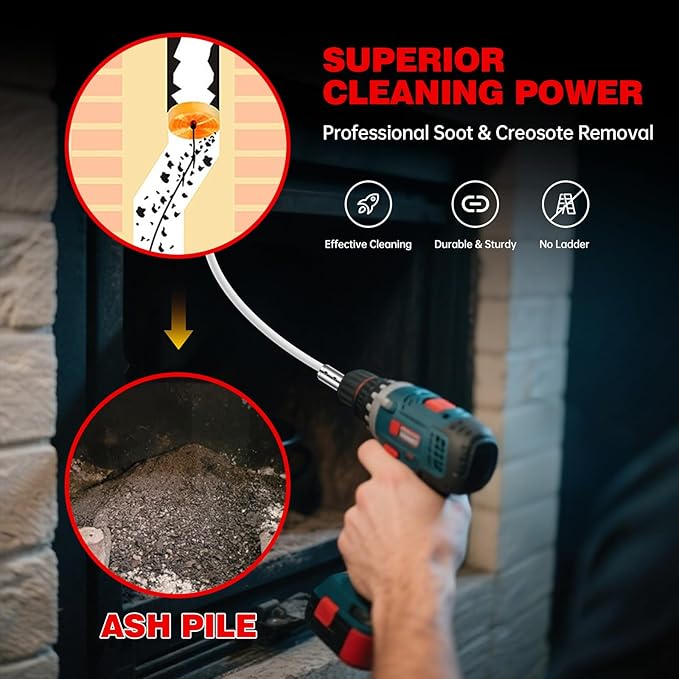 30 Feet Chimney Sweep Kit, Chrome Button Locking System, Chimney Cleaning Kit, Chimney Brush, Chimney Cleaning Tool, Chimney Cleaning System with 9 Flexible Chimney Rods