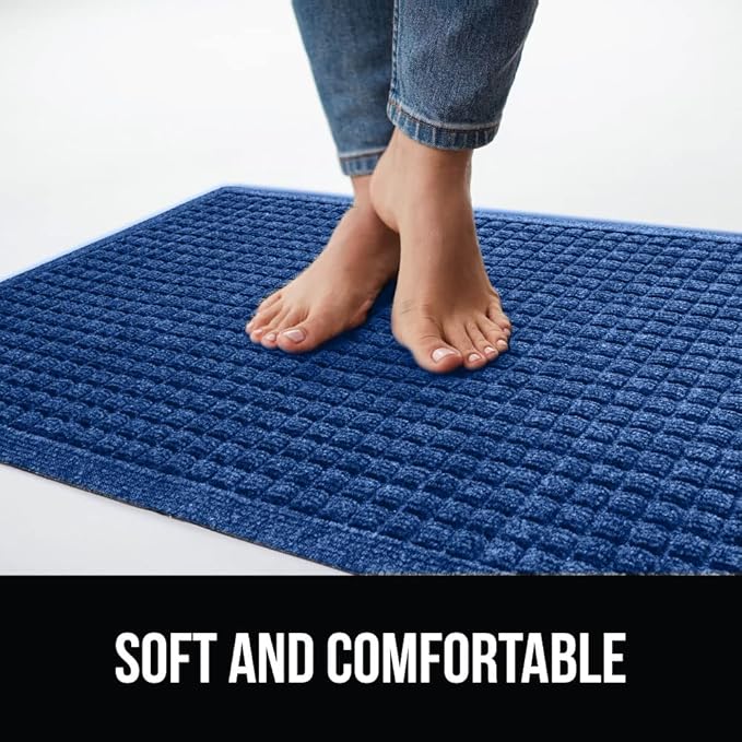 GORILLA GRIP Front Door Mat, 47x35, Indoor Outdoor Ultra Absorbent HydroAbsorb Doormat, Absorbs Up to 6 Cups of Water, Stain and Fade Resistant, Rubber Backing Doormats, Captures Dirt, Blue