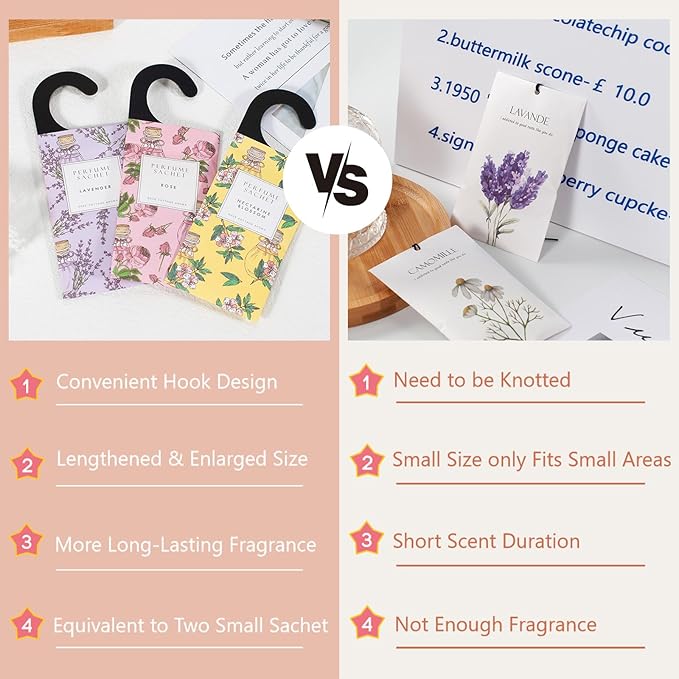 ROSE COTTAGE Large 12 Packs Jasmine Hanging Closet Deodorizer Air Freshener Long Lasting Scented Sachets Smell Goods for House