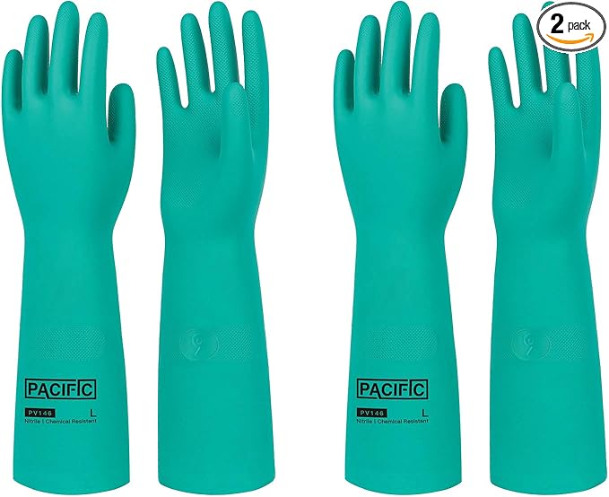 PACIFIC PPE 2 Pairs Chemical Resistant Nitrile Gloves, Resist Household Acid, Alkali, Solvent and Oil, 28 mil, 18", Large