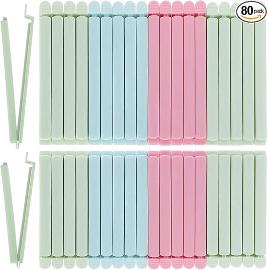 80 PCS Sealing Clip Bag Plastic Chip Large Size Food Clips Bag Clips for Food Storage Kitchen and Home (5.9in x40, 4.72in x40)